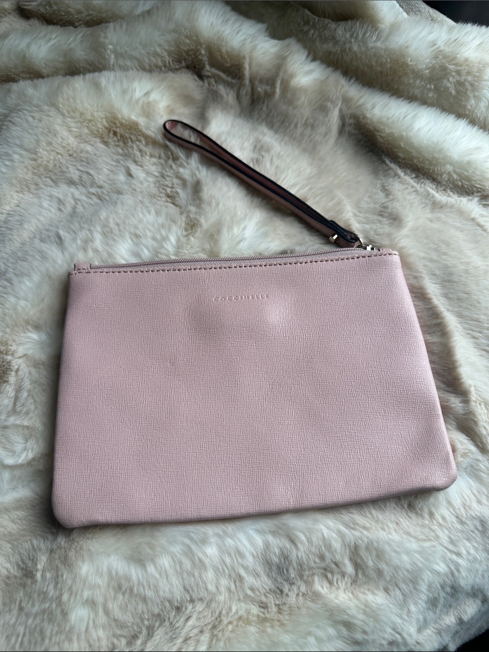 Coccinelle Light Blush Pink Leather Wristlet Clutch
